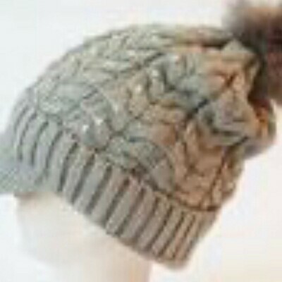 Knit Stone Pom Pom Hat W/Visor