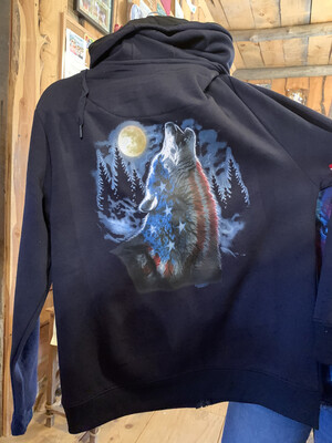Navy Wolf Zip-Up Hooded Sweatshirt Navy Wolf Zip-Up Hooded Sweatshirt