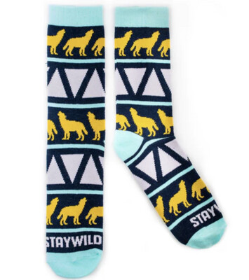 Teal N Yellow Wolf Socks