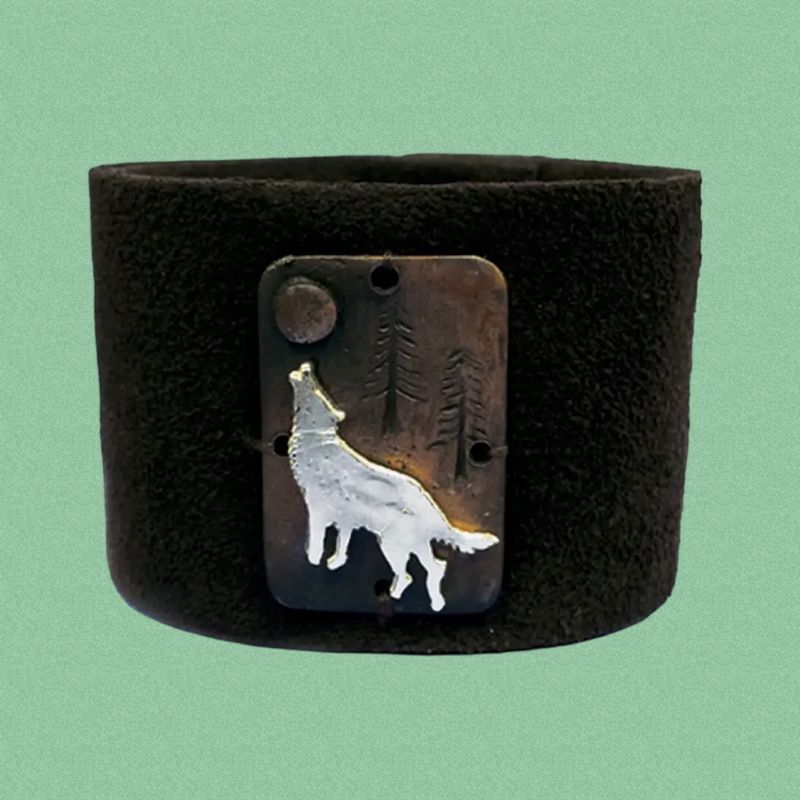 Leather Cuff Wolf Bracelet
