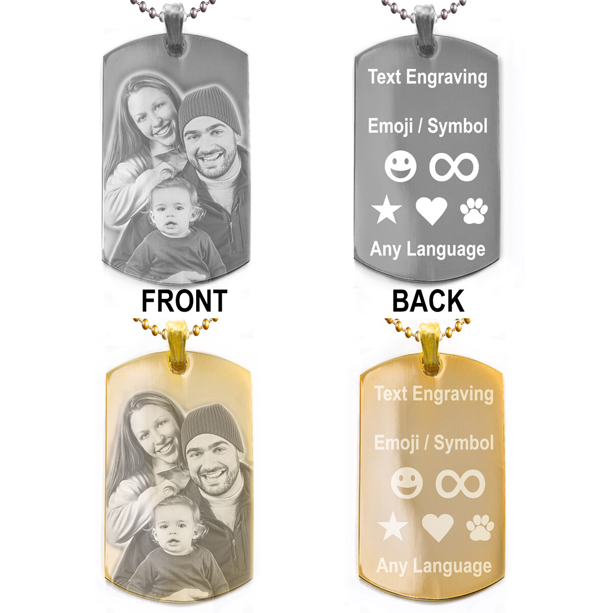 Custom Photo Text Engraving Dog Tags Necklace Pendant + Free Photo Text Engraving