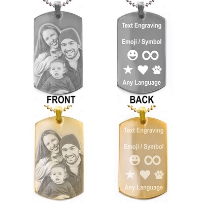 Custom Photo Text Engraving Dog Tags Necklace Pendant + Free Photo Text Engraving