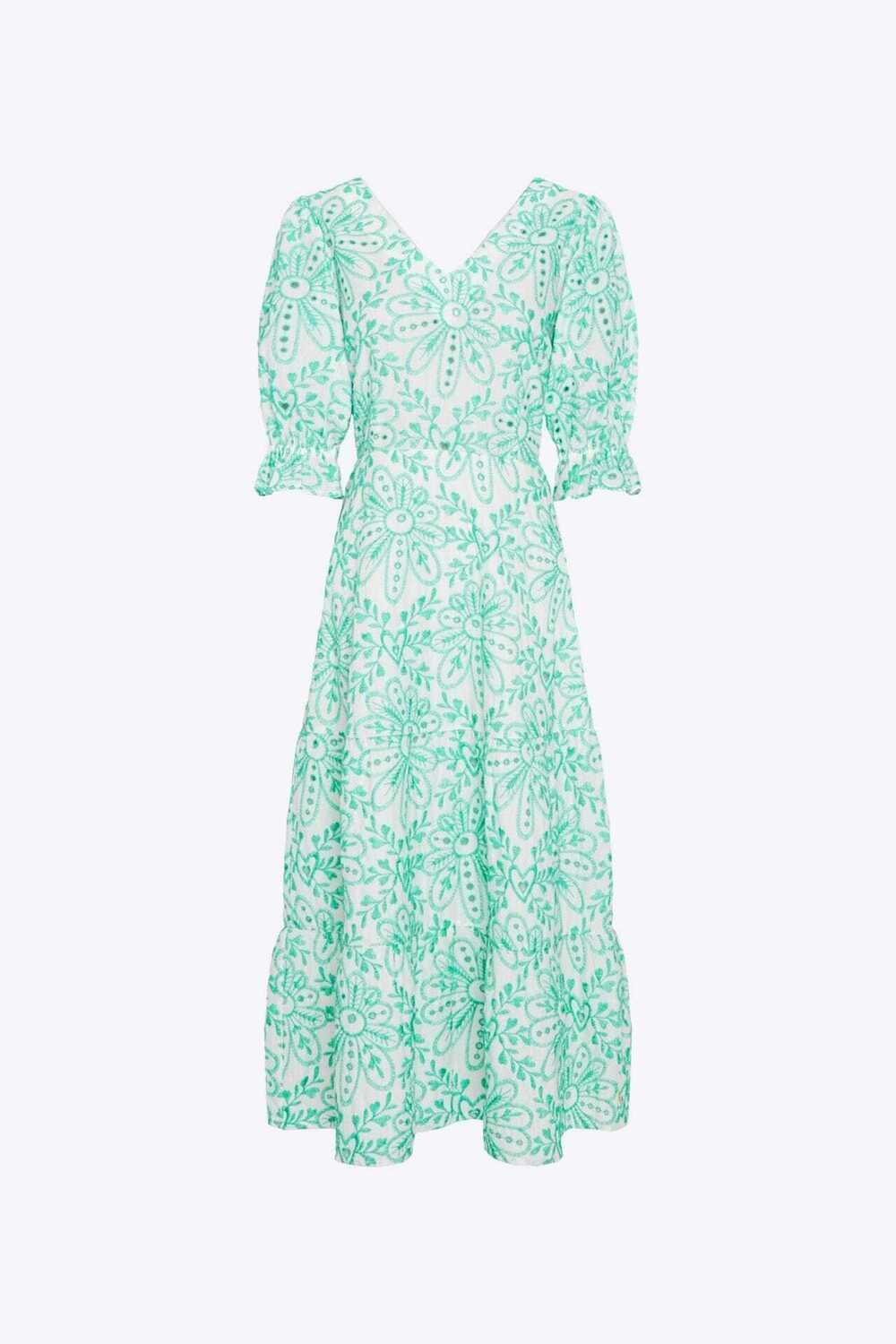 Fabienne Chapot Jolene Dress in Cream White with Green Embroidery