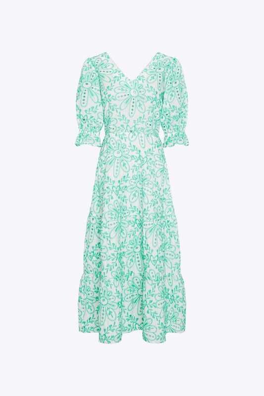 Fabienne Chapot Jolene Dress in Cream White with Green Embroidery