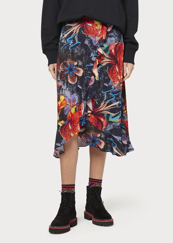 Paul Smith Soft Floaty Winter Hawaiian Print  Faux Wrap Midi Skirt
