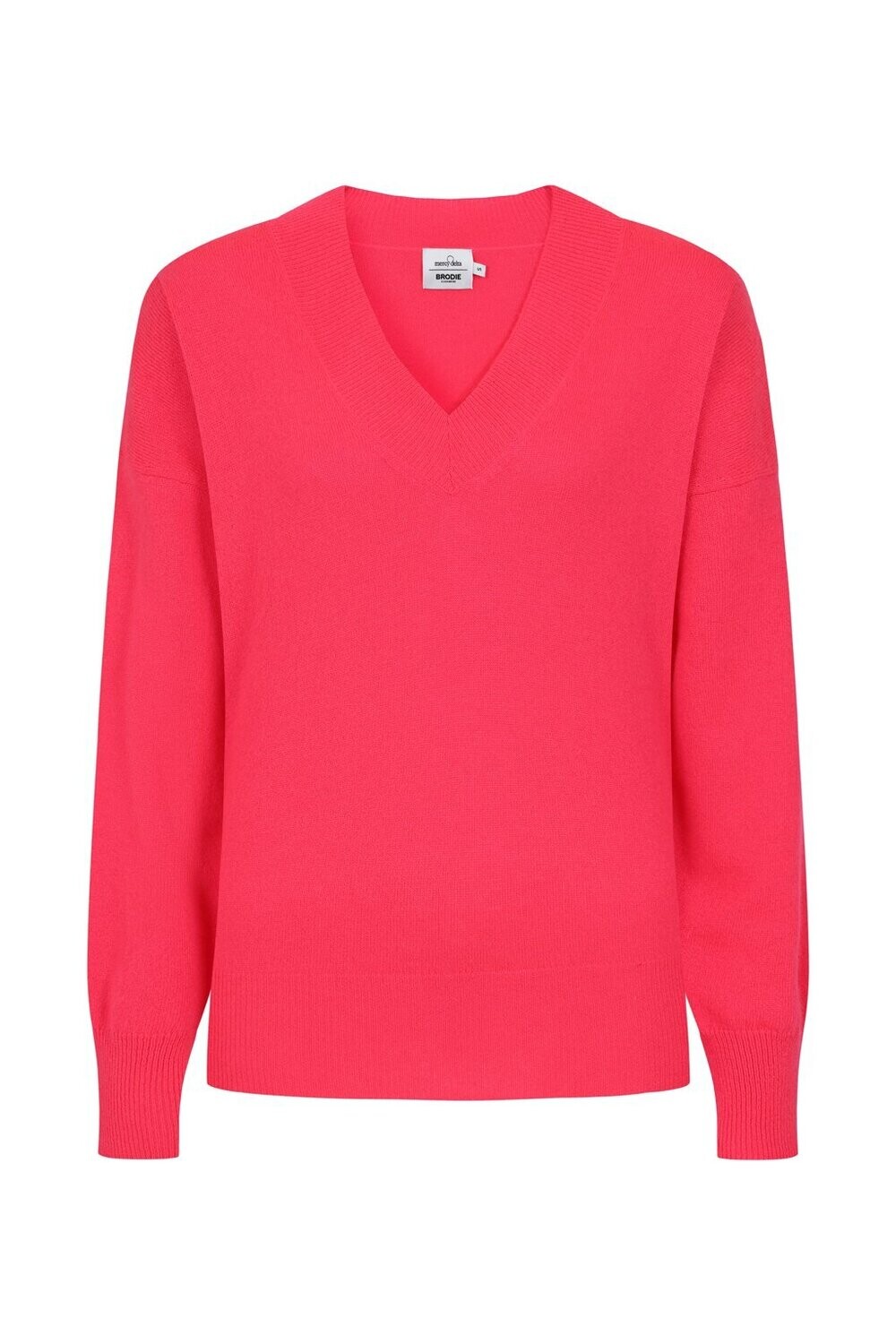 Mercy Delta Ashdown Cashmere V Neck Sweater in Neon Pink.