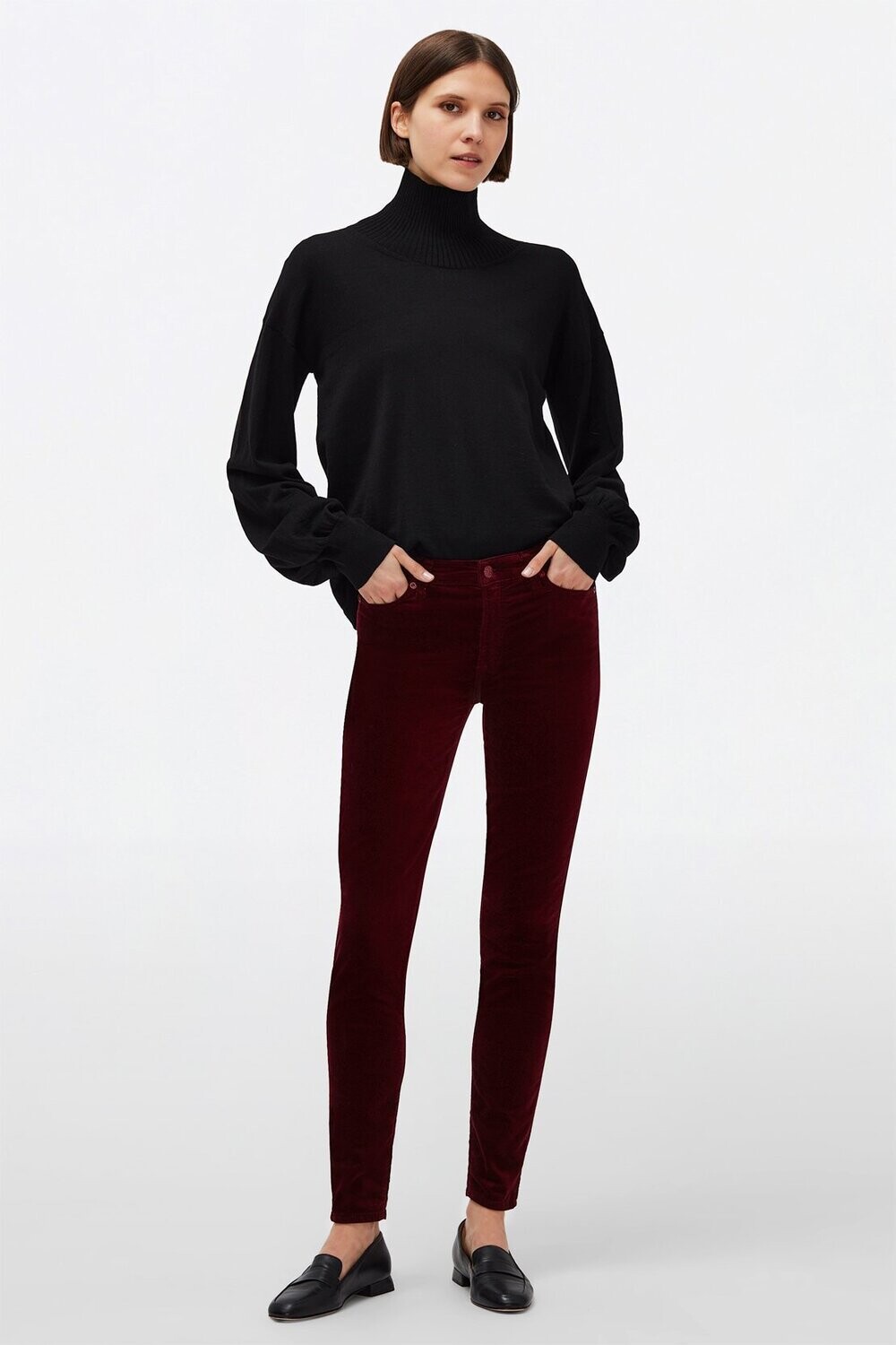 7 For All Mankind High Waist  Skinny Velvet Jean in Cabernet