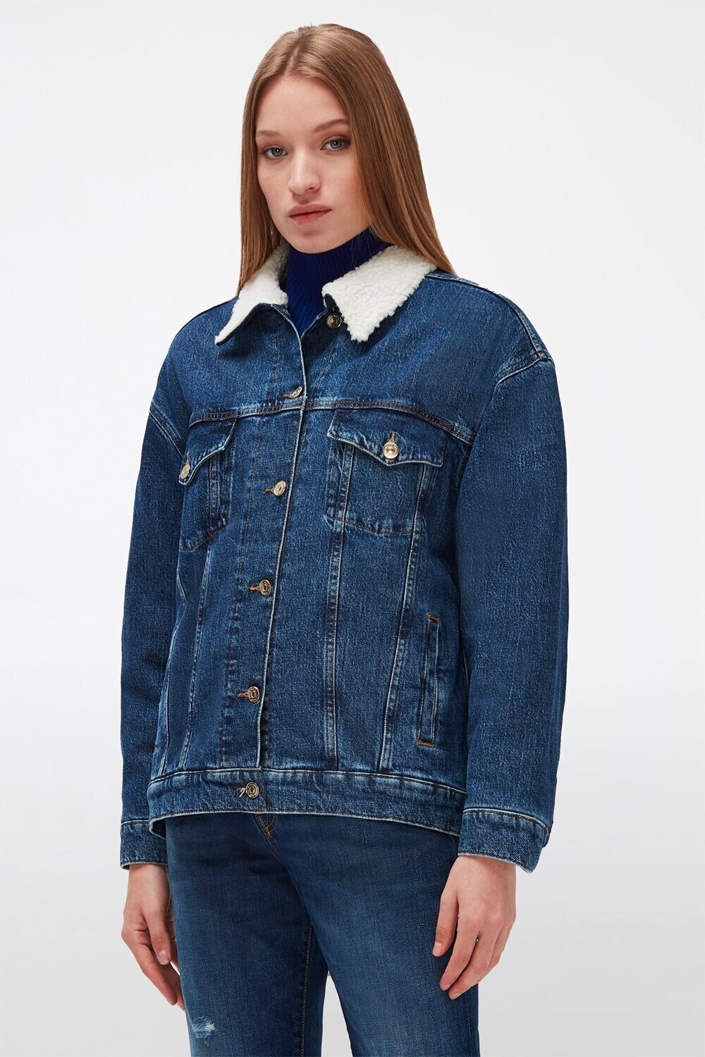 7 For All Mankind Easy Denim Jacket With Fake Fut Lining