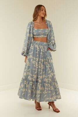Palm Noosa Audrey Midi Skirt In Eves's Leaves Blue