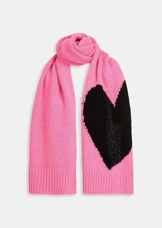 Essentiel Antwerp  Expressive Pink And Black Heart Intarsia Kitted Scarf