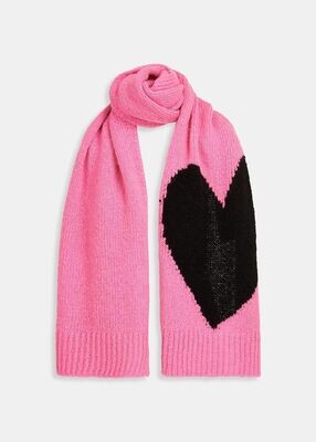 Essentiel Antwerp Expressive Pink And Black Heart Intarsia Kitted Scarf
