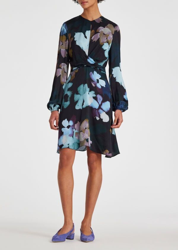 Paul Smith Navy Marsh Marigold Satin  Knee length Dress