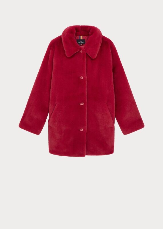 Paul Smith Faux Fur Teddy Coat Strawberry Pink