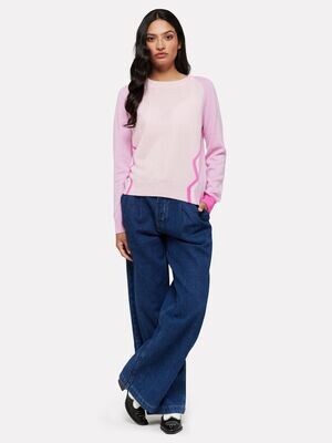 Brodie Cashmere Ivy Sweat with Side Wave in Pinks and Lilacs
