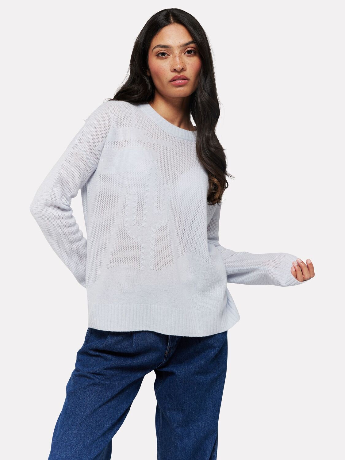 Brodie Cashmere Desert Textured Boyfriend Sweater in Willow Blue