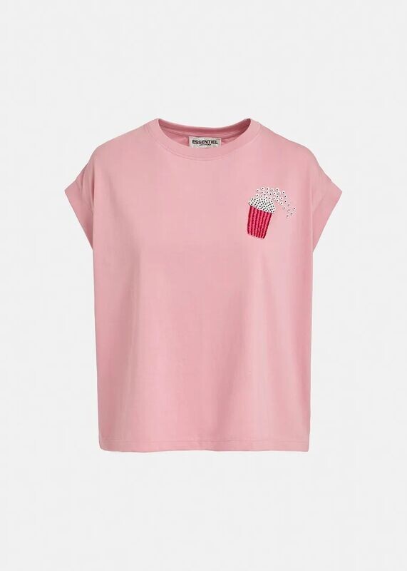 Essentiel Antwerp Faustina Embroidered T-Shirt in Pink