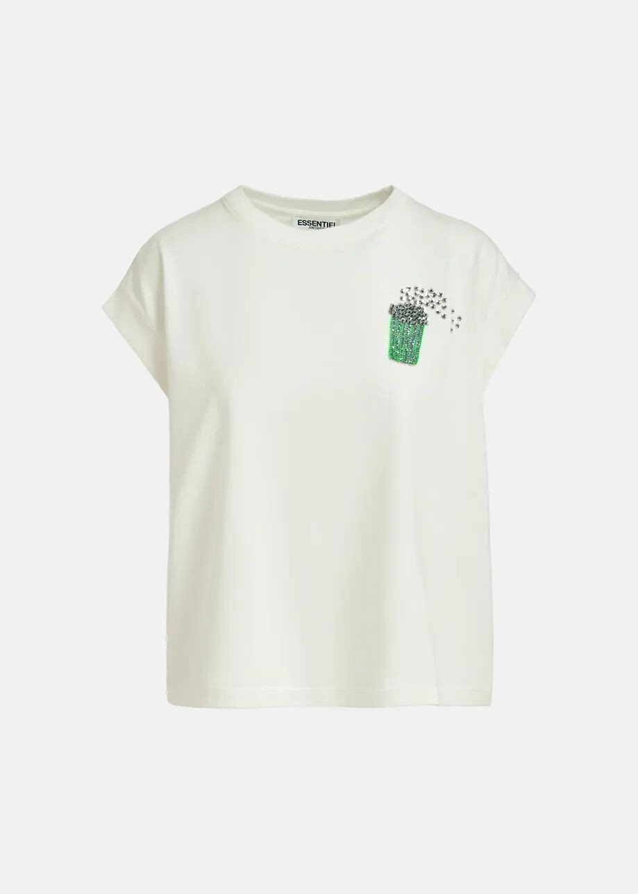 Essentiel Antwerp Faustina Enbroidered T- Shirt in Off White
