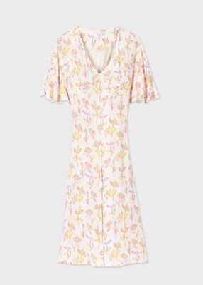 Paul Smith Oleander Print Midi Dress in Ecru/Pinks