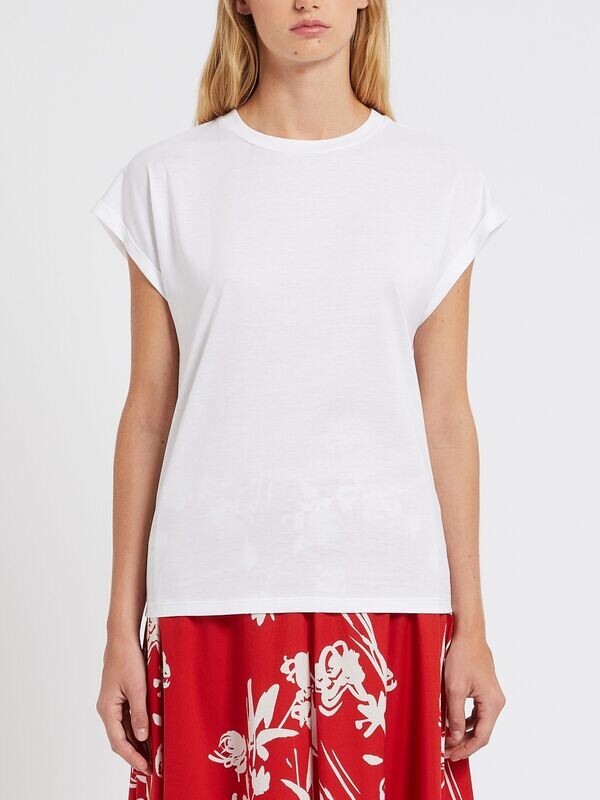 Marella Cotton Cap Sleeve Tee Shirt in White
