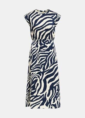 Essentiel Antwerp Fayola Zebra Print Dress Navy And Off White