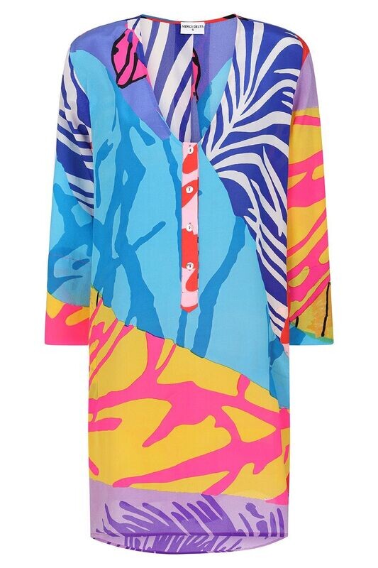 Mercy Delta Lambton  Silk Tunic Dress in Fragmented Landscape Print