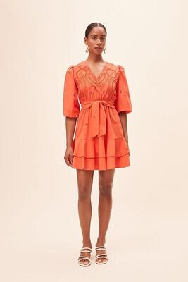 Suncoo Cliff Short Orange Embroidered Dress
