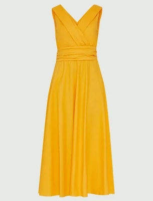 Marella Italy Long Fit and Flare Dress in Orange Yellow