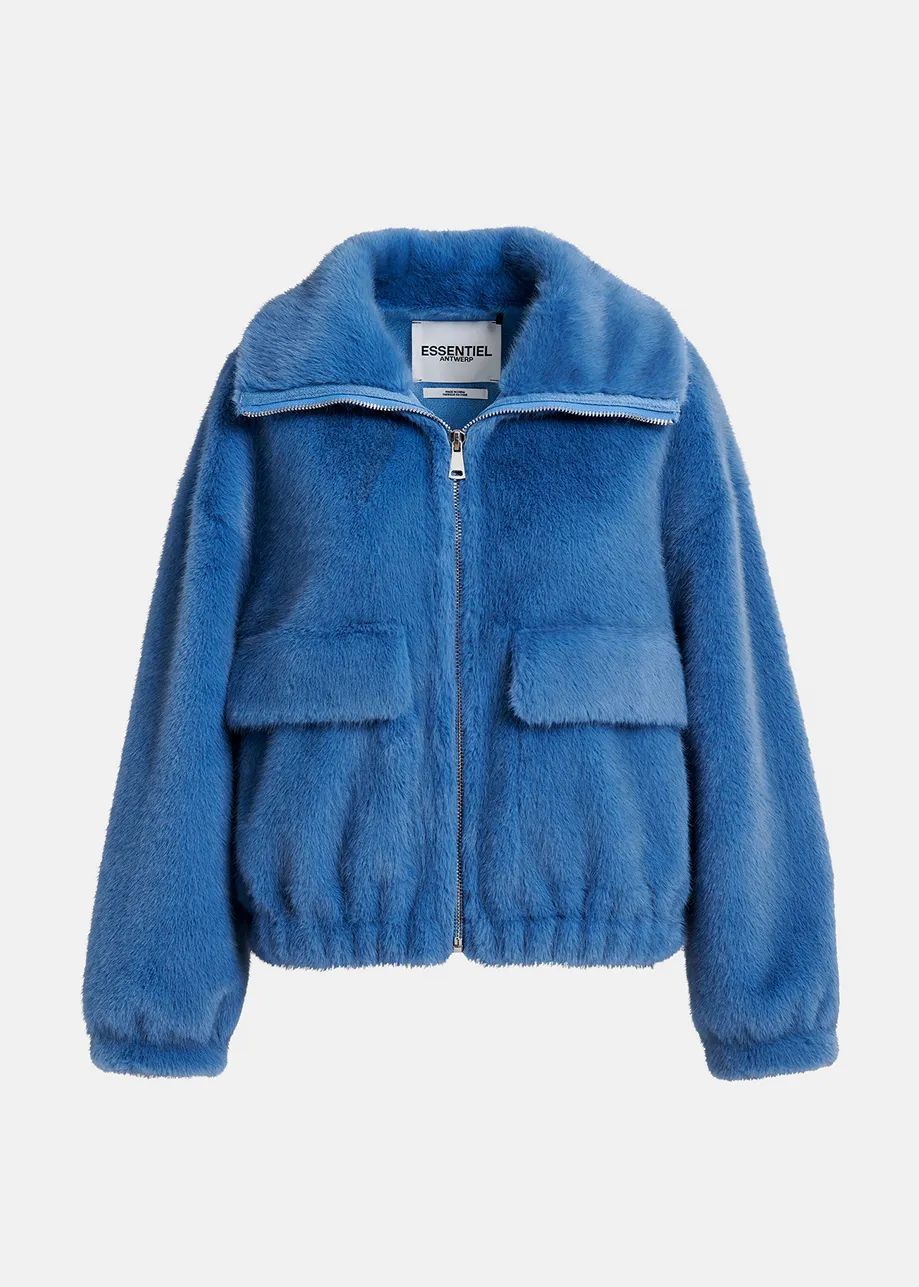 Essentiel Antwerp Genz Faux Fur Jacket in Blue