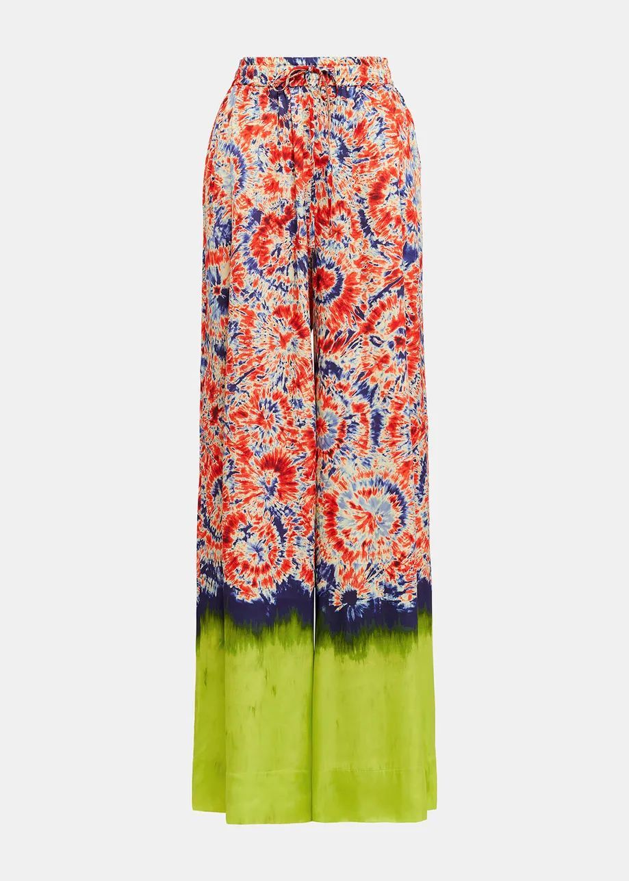 Essentiel Antwerp Googoo Red and blue printed wide-leg pants with dip-dyed effect
