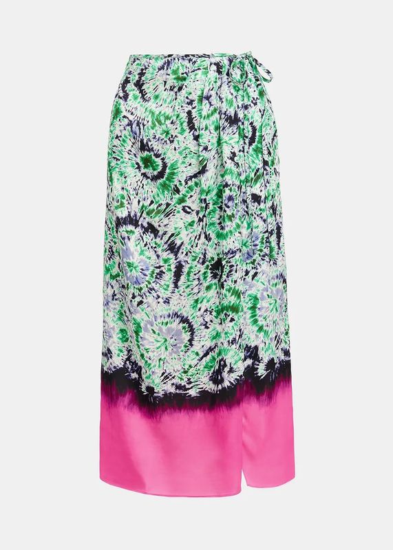 Essentiel Antwerp Gellie Green and navy blue printed midi skirt with dip-dyed effect