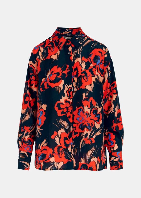 Essentiel Antwerp Gwendolyn Silk Shirt in Black and Red Floral Print