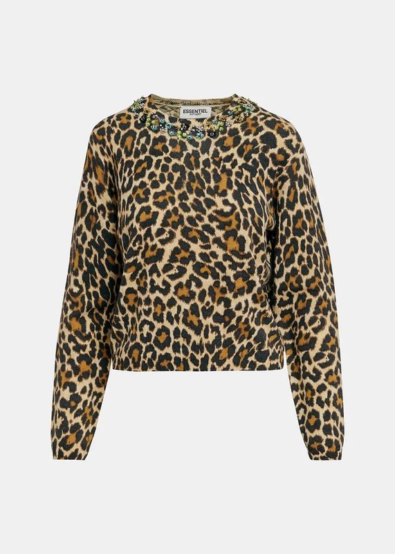 Essentiel Antwerp Galler Leopard Sweater With Jewel Neck