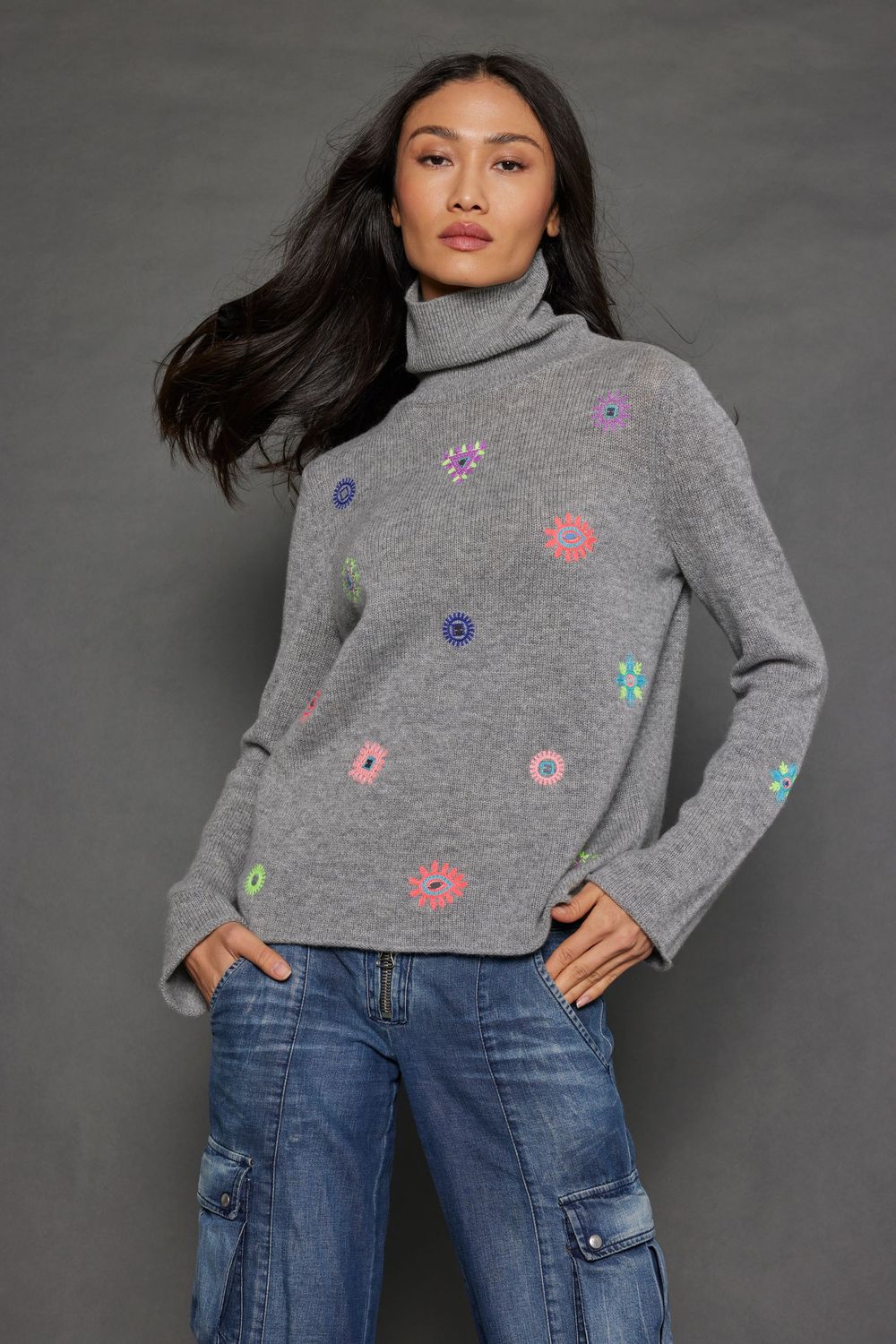 Lisa Todd  Wool/Cashmere  Mix Lucky Charms Roll Neck Sweater in Grey