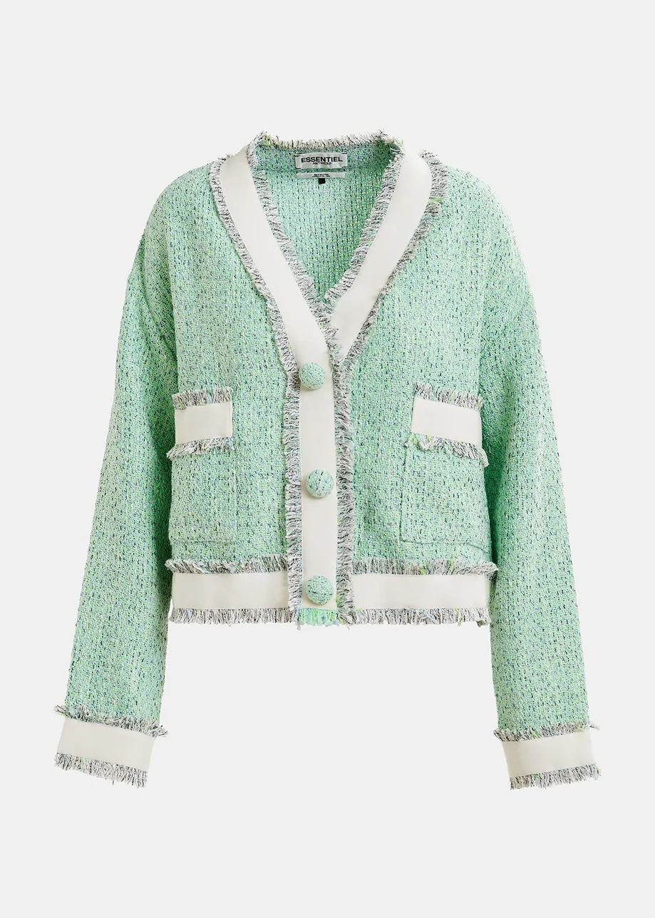 Essentiel Antwerp Hoola Cropped Fringe Jacket Neptune Green