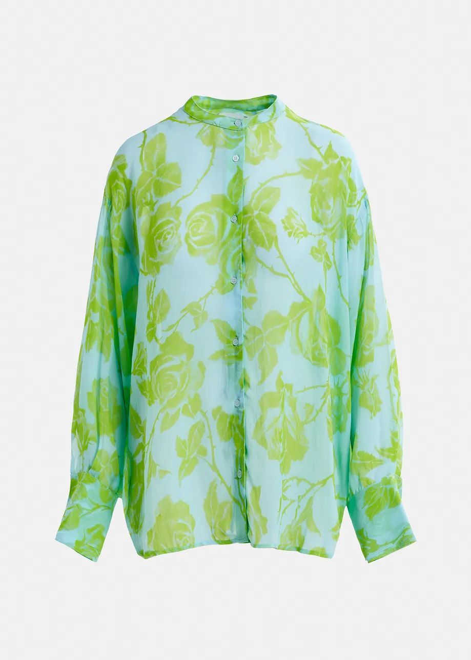 Essentiel Antwerp Headache Oversized Shirt with Mandarin Collar in Citronella
