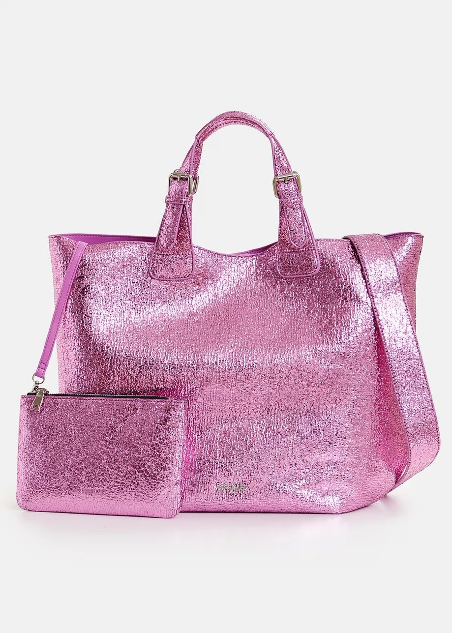 Essentiel Antwerp Hurry Faux Leather Shopper Bag in Metallic PInk