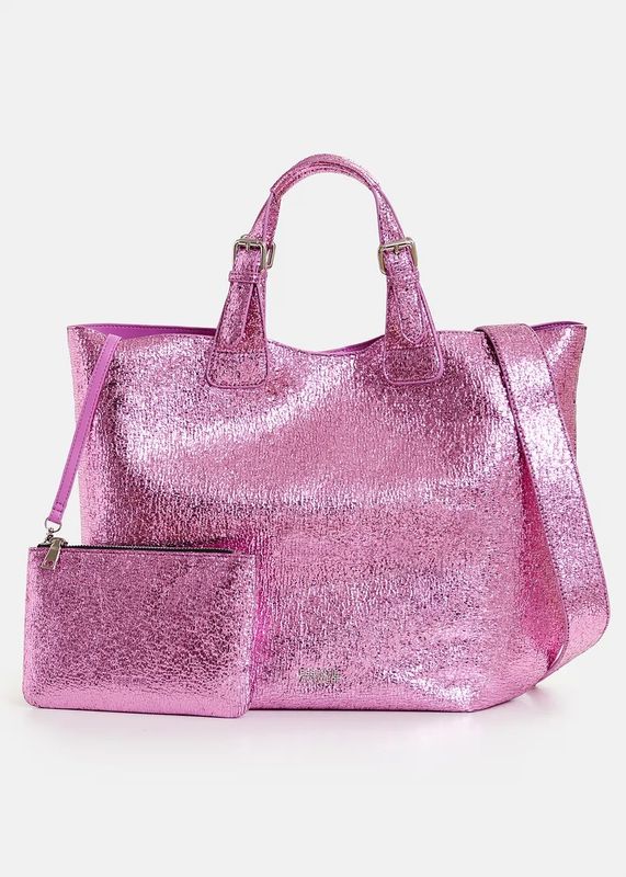 Essentiel Antwerp Hurry Faux Leather Shopper Bag in Metallic PInk