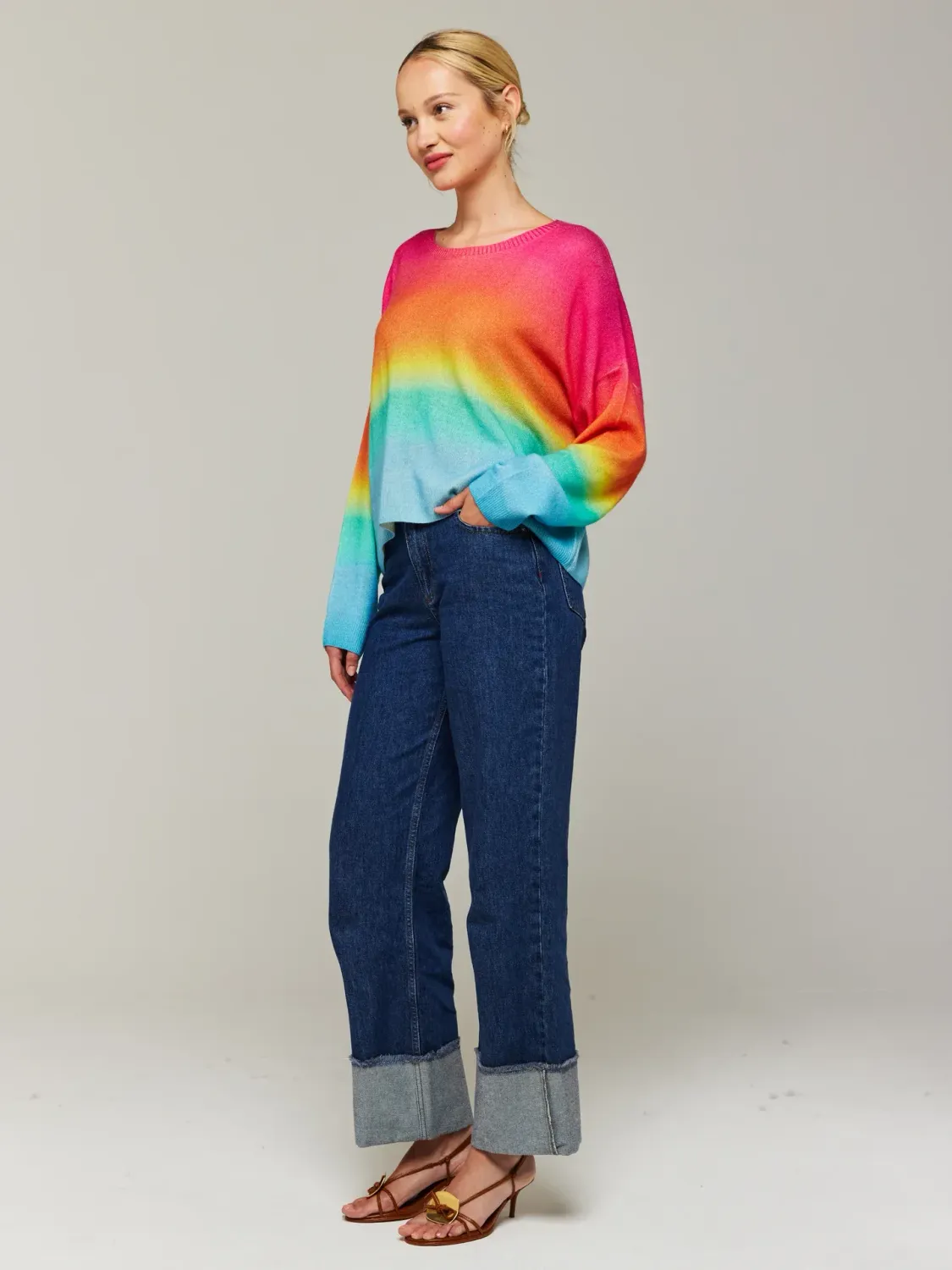 Brodie Cashmere Mirage Rainbow Crew Neck