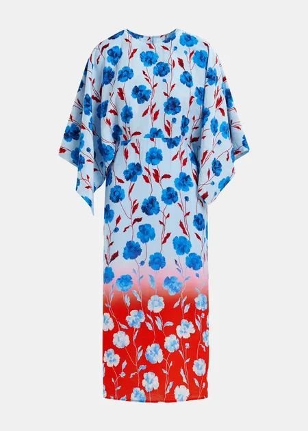 Essentiel Antwerp Blue, red and white floral print midi dress with kimono sleeve