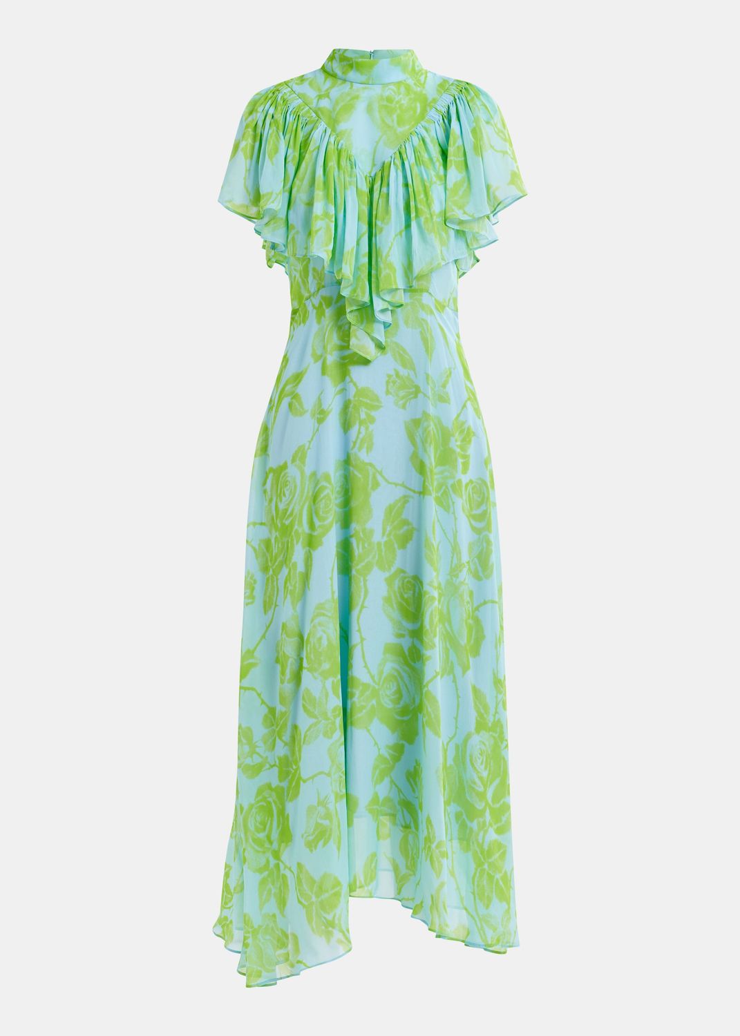 Essentiel Antwerp Honolulu Ruffled Midi Dress in Citronella Print