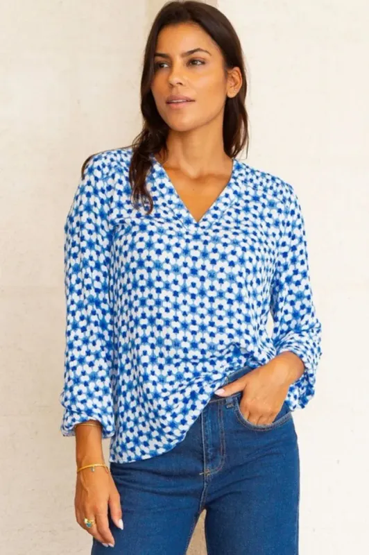 Aspiga Clea Blouse in Blue and White