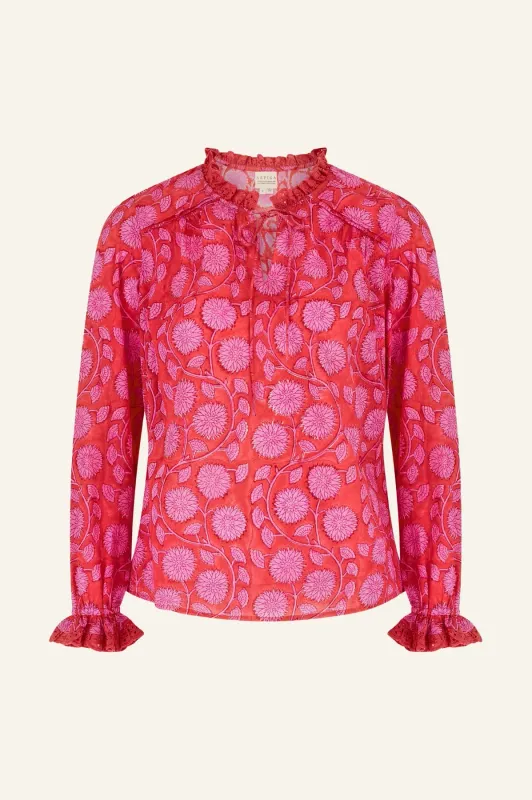 Aspiga Rosie Block Printed Blouse in Pink Red