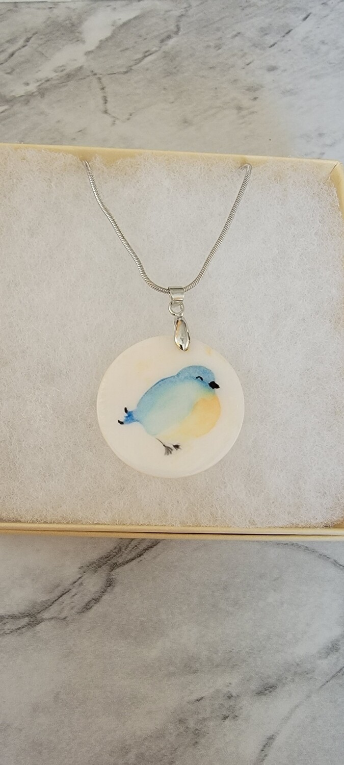 "Eastern Bluebird" Natural Shell Pendant Necklace