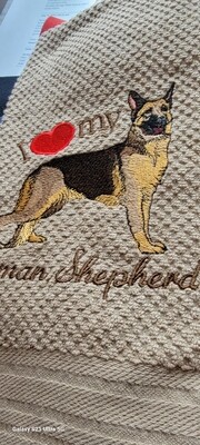 I Love My German Shepherd Embroidered Dish Towel