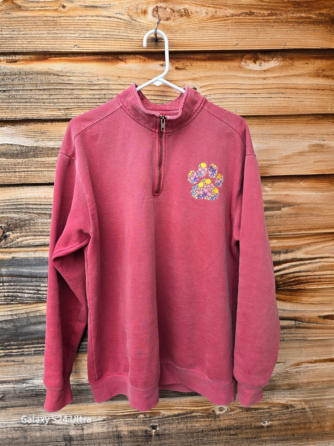 Floral Paw Print 1/4 Zip Embroidered Sweatshirt