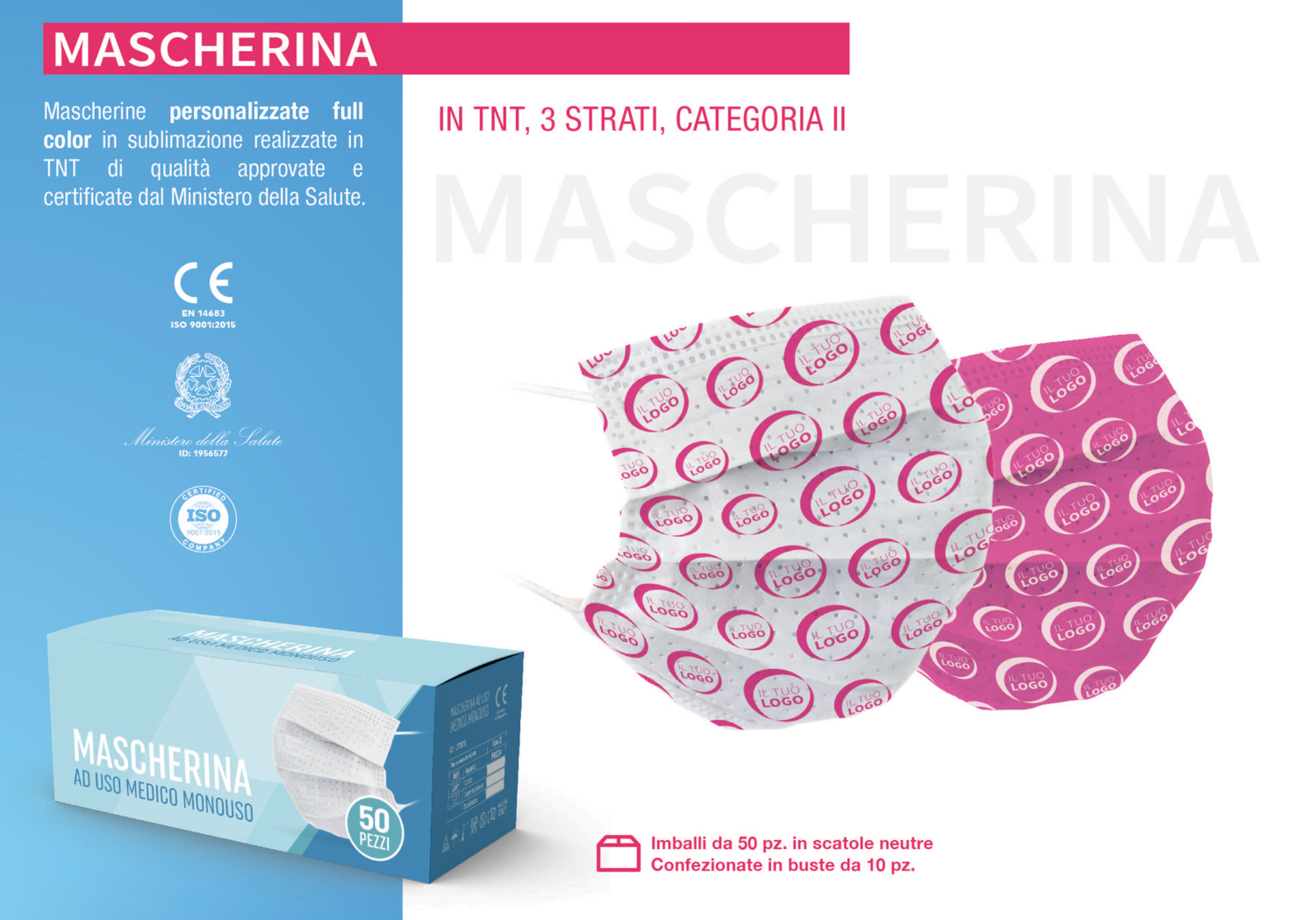 5000 pz Mascherina Chirurgica Certificata Personalizzata