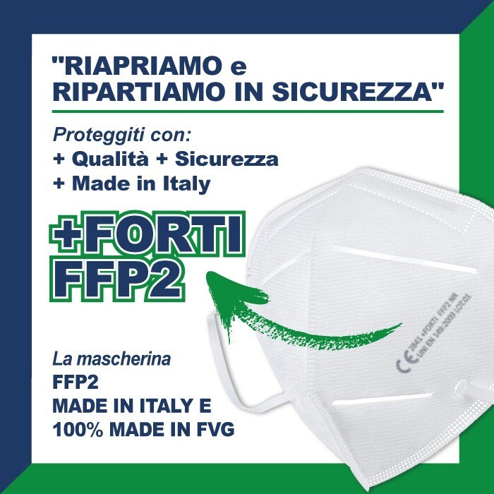 50 pz +FORTI FFP2 MADE IN ITALY, MADE IN FVG - MASCHERINA FILTRANTE