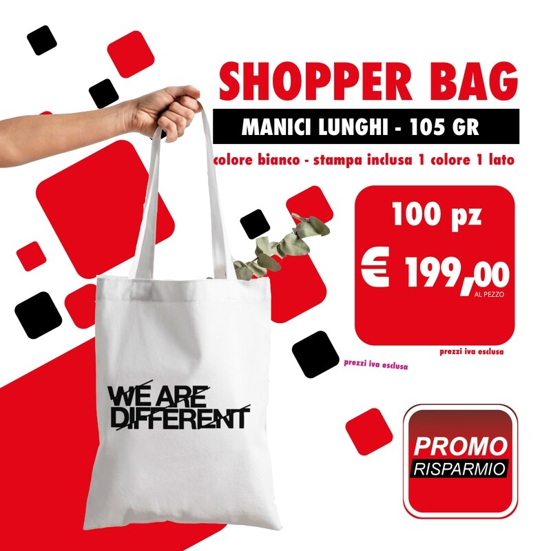 100 pz shopper bianche in cotone personalizzate