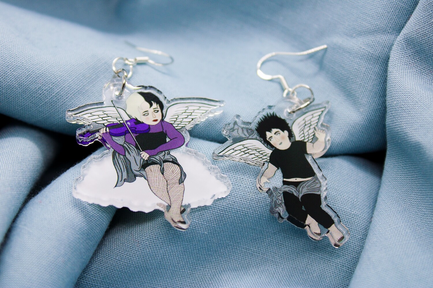 Goth Cherub Earrings - boy and girl goth angel dangle earrings Goth Cherub Earrings - boy and girl goth angel dangle earrings