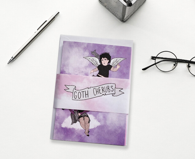 Goth Cherub notelets / Greetings card pack of 6 / 3 colours